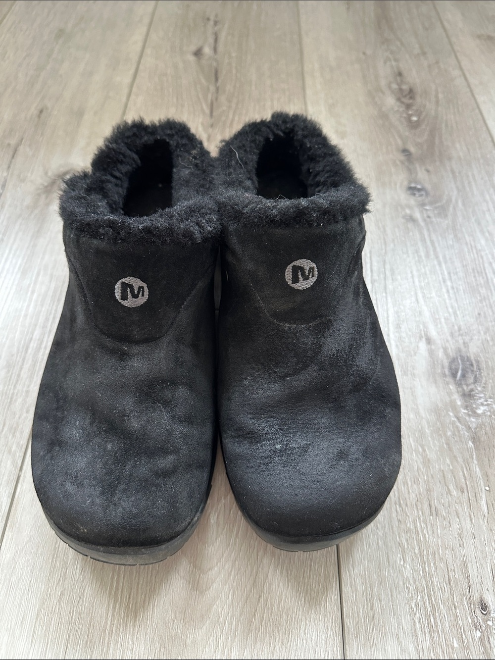 Merrell Black Faux-Suede Slip-On Shearling-Lined Shoes